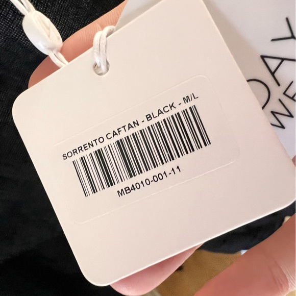 MONDAY SWIMWEAR Black Linen‎ Sorrento Caftan Coverup Size M/L NWT - Picture 6 of 12